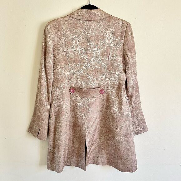 Bebe Brocade Blazer Jacket Coat Satin Beige Pink Medallion Paisley L - Picture 4 of 6